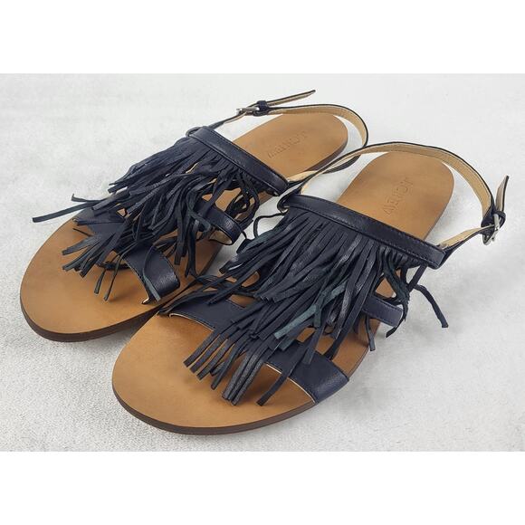 J.Crew Fringe Leather Slingback Adjustable Buckle Sandals Flats in Black | 10 - Picture 5 of 8
